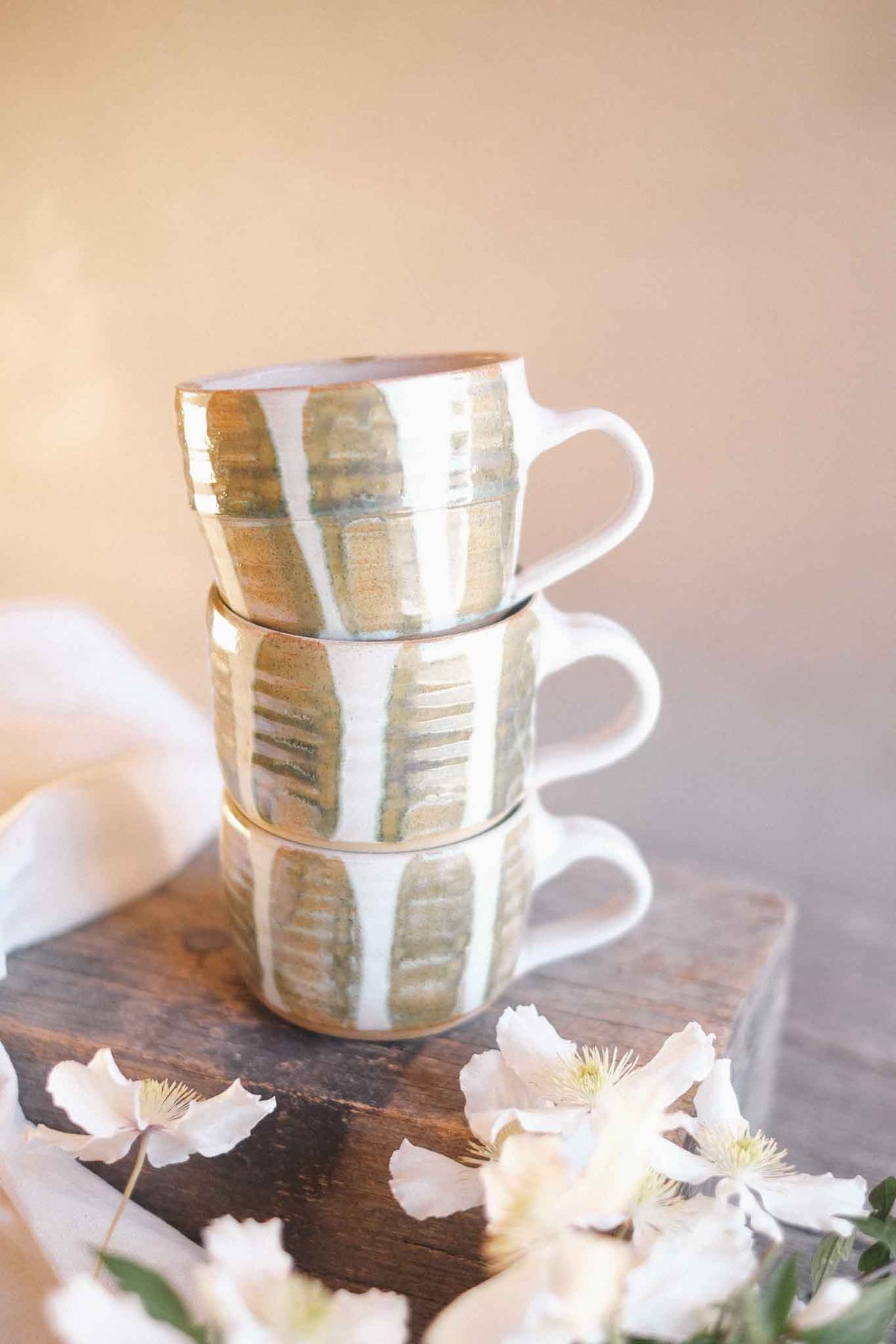 Wheel-thrown Seaweed Striped Mug – 300–330ml