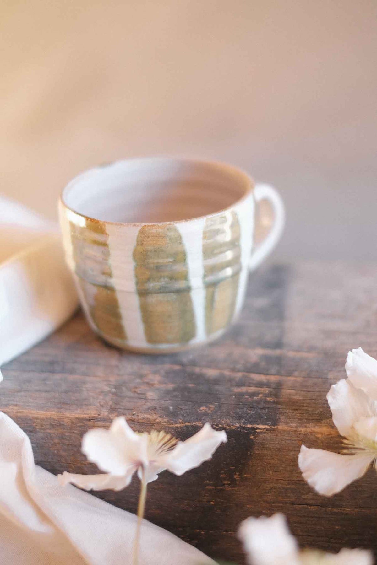 Wheel-thrown Seaweed Striped Mug – 300–330ml
