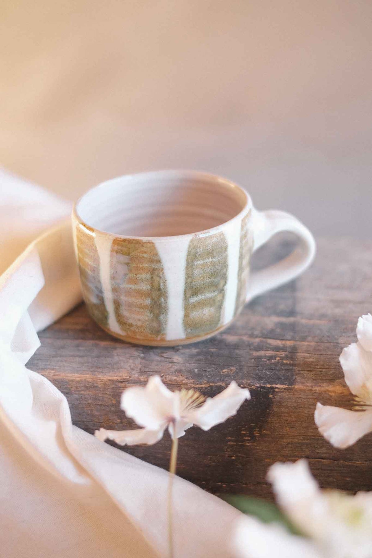 Wheel-thrown Seaweed Striped Mug – 300–330ml