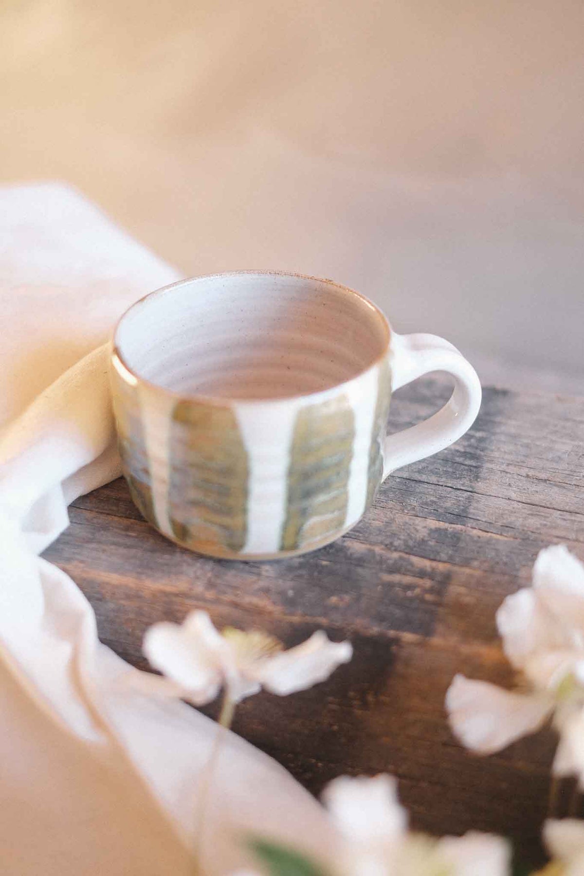 Wheel-thrown Seaweed Striped Mug – 300–330ml