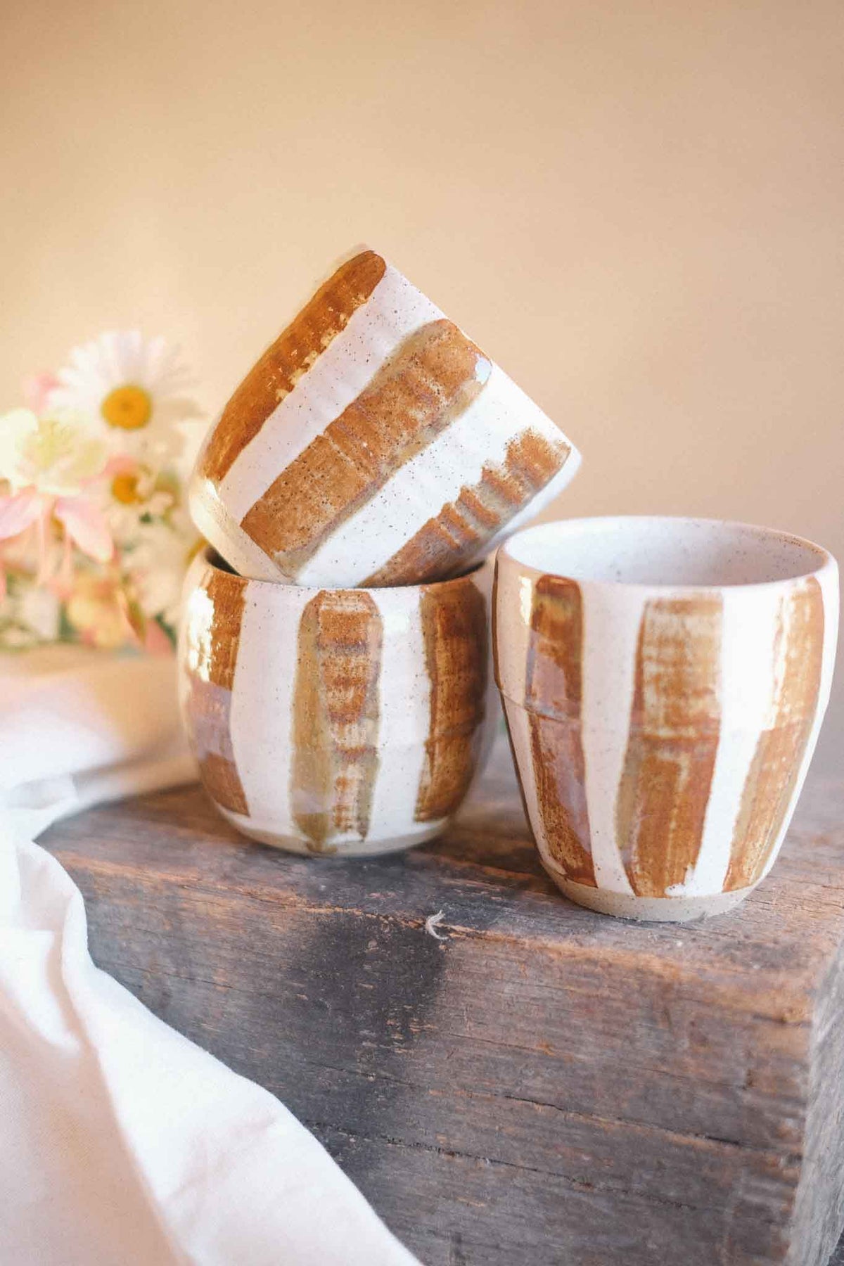 Latte Cup – Brown Stripes – 300–330ml