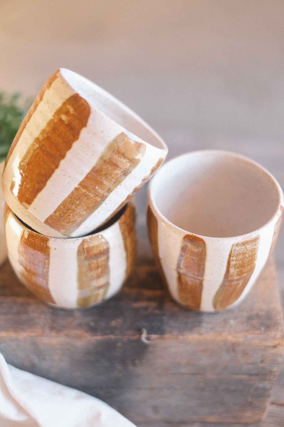 Latte Cup – Brown Stripes – 300–330ml