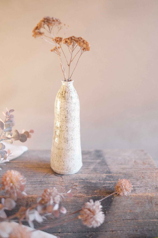 White Speckle Bud Vase – 18cm H x 5cm W