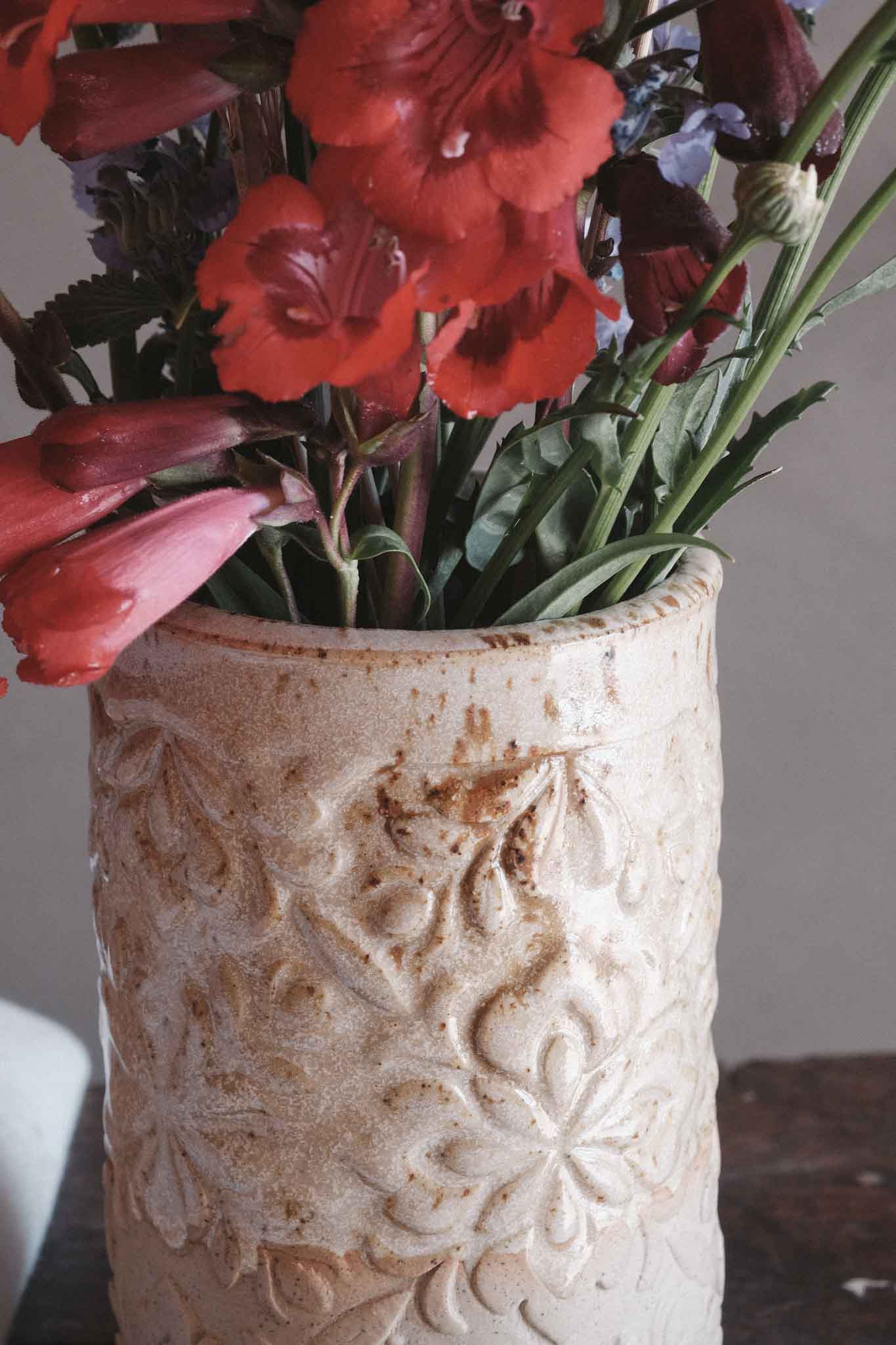 Floral Imprint Slab-Built Vase 1