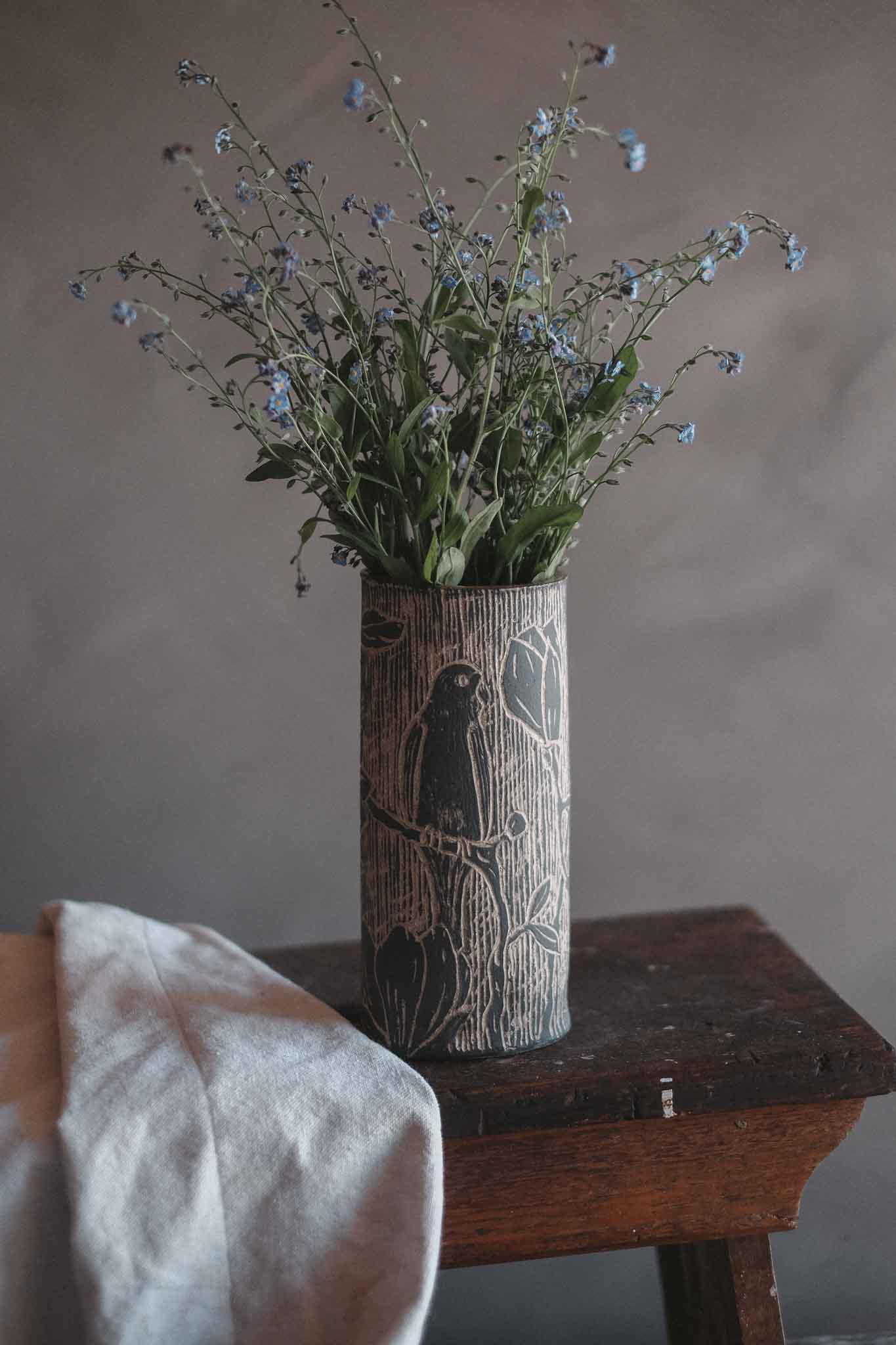 Carved Bird & Floral Vase | Large — in collaboration with Jane Chapman
