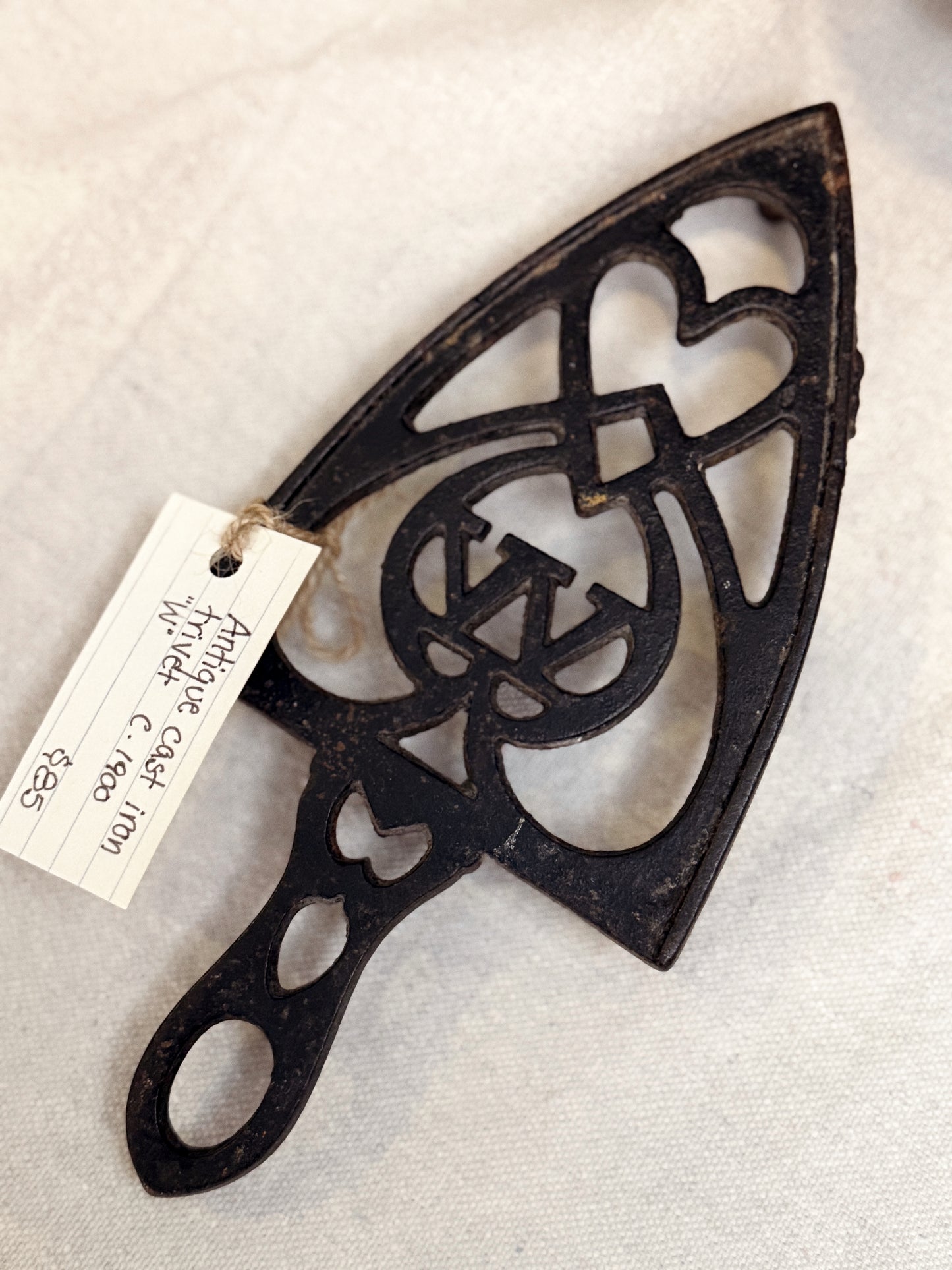 Antique Cast Iron Trivet c. 1900 "W"