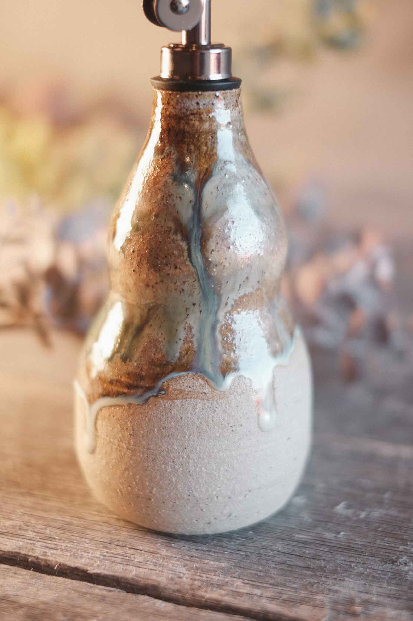 Wild Clay Oil Cruet/ Pourer– Handcrafted Elegance — Opal