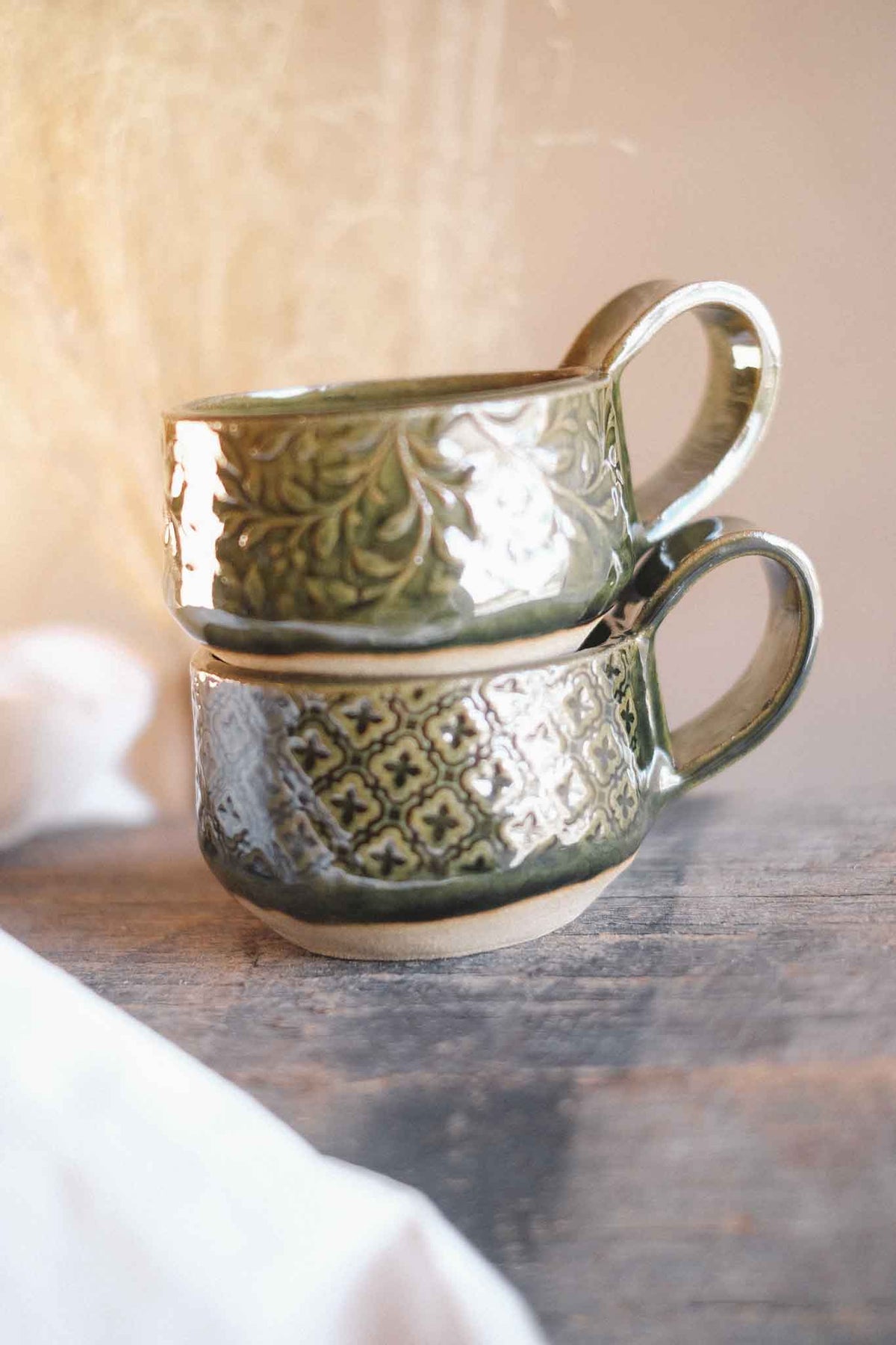 Handbuilt Ceramic Cup — Jade Pattern