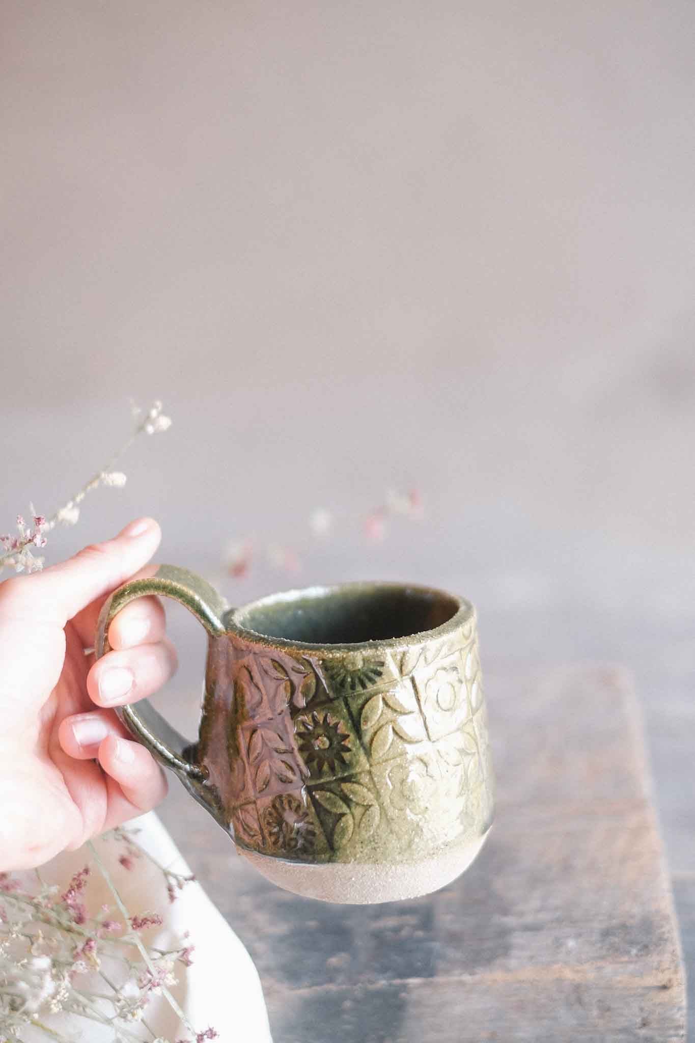 Handbuilt Ceramic Mug — Jade Pattern