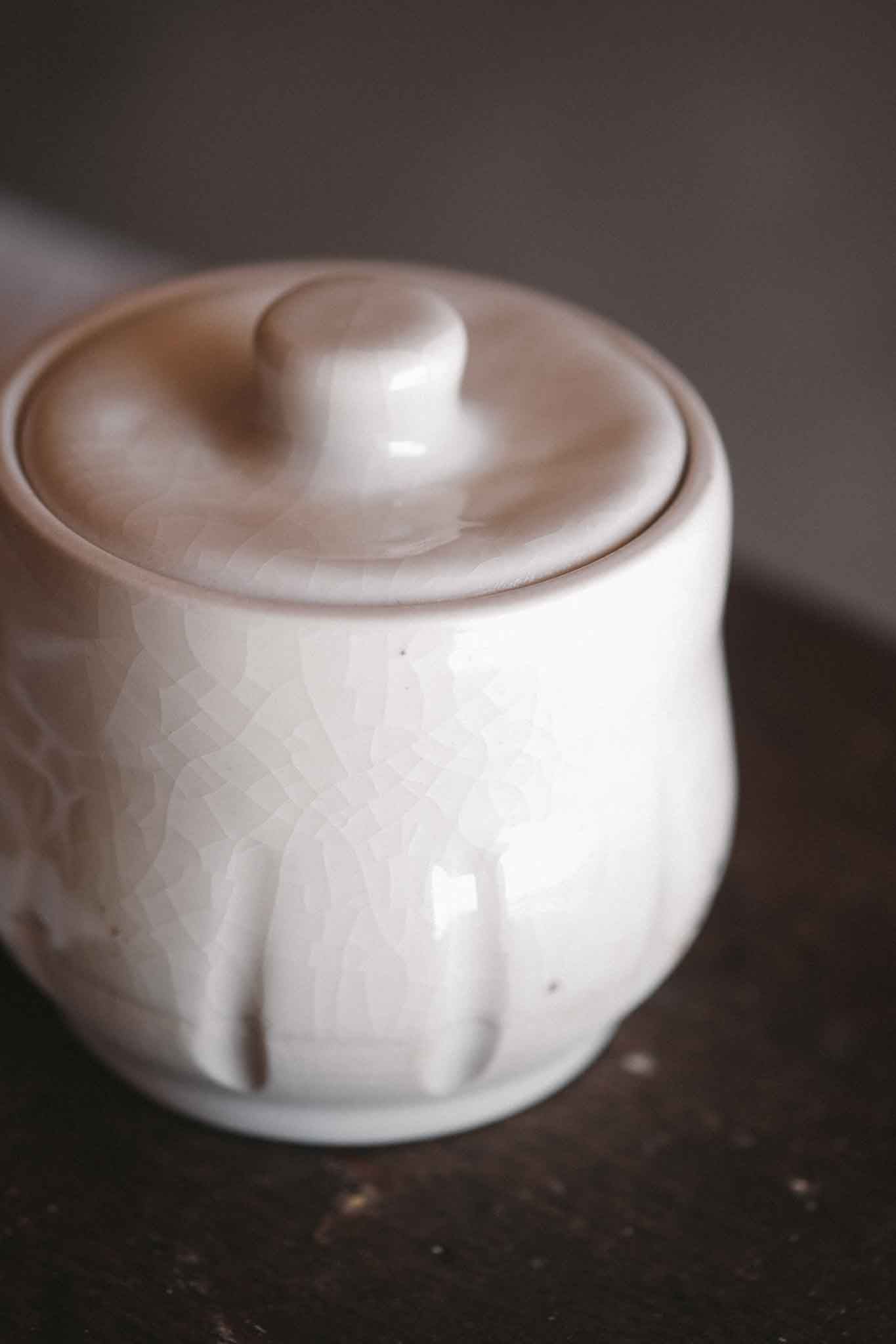 White Stoneware Jar — Snowflake Crackle Glaze