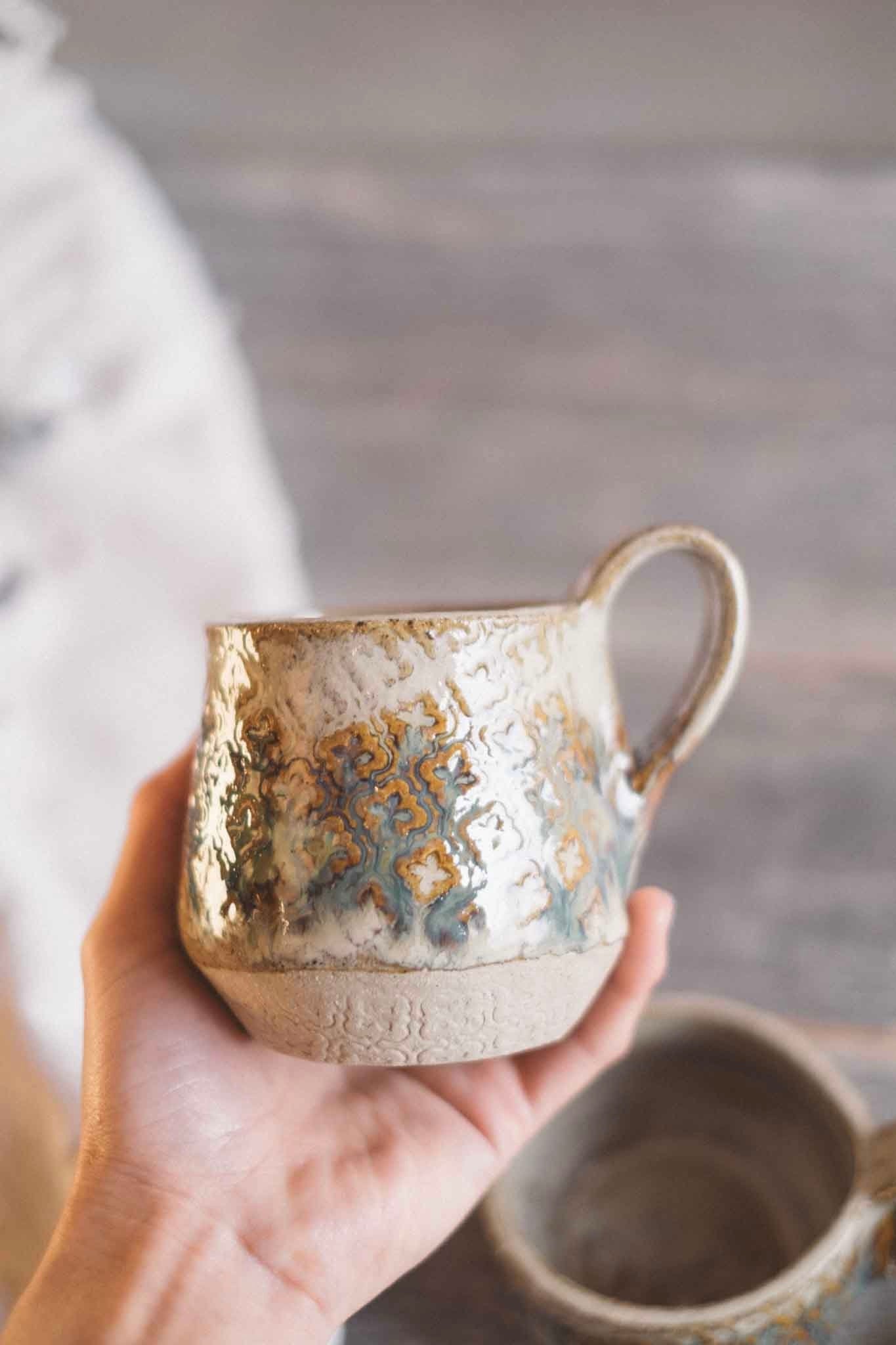 Handbuilt Ceramic Mug 1 — Pattern — Seaweed Glaze