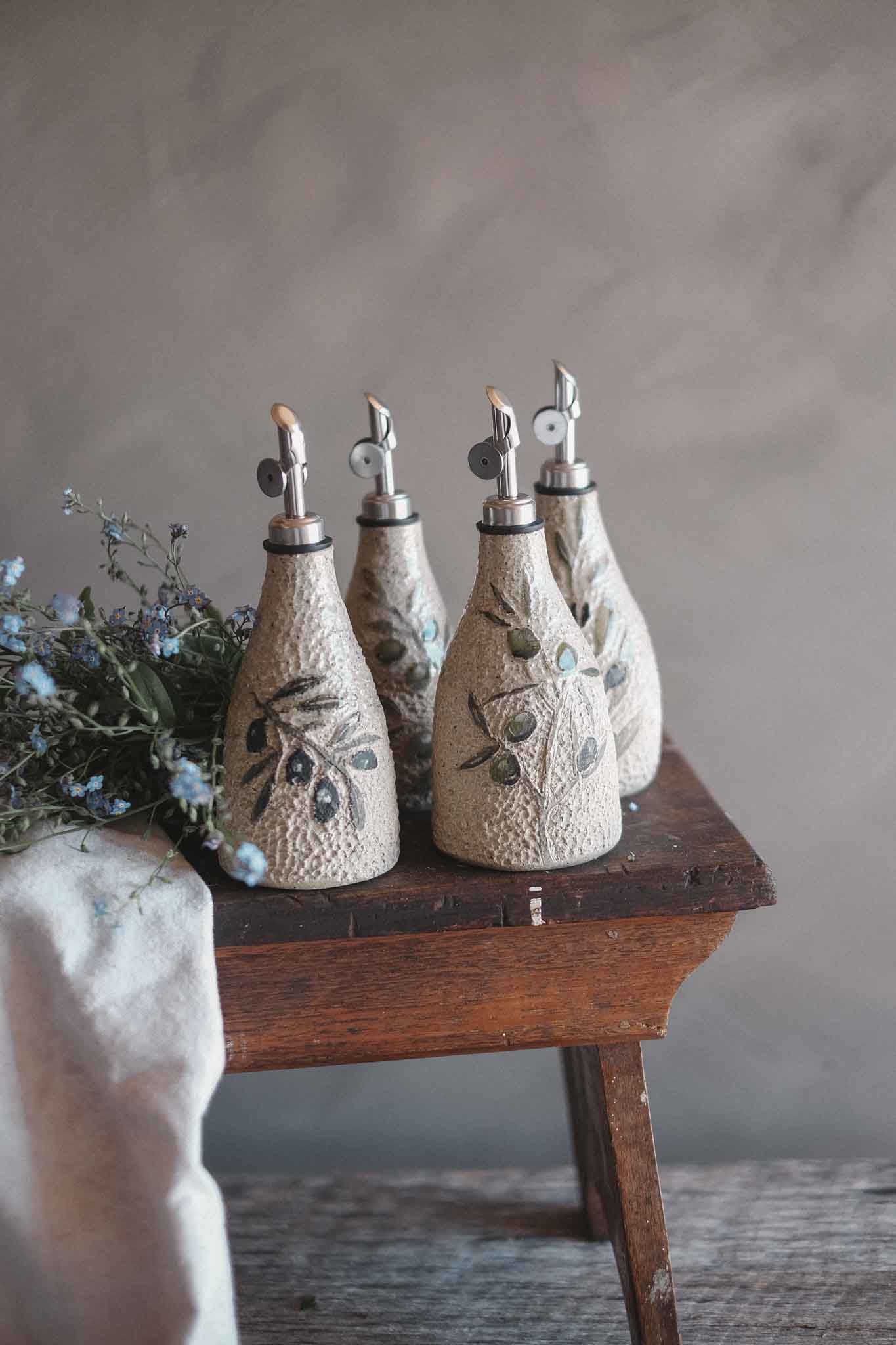 Illustrated Olives Oil Pourer/Cruet - Jane Chapman Collaboration