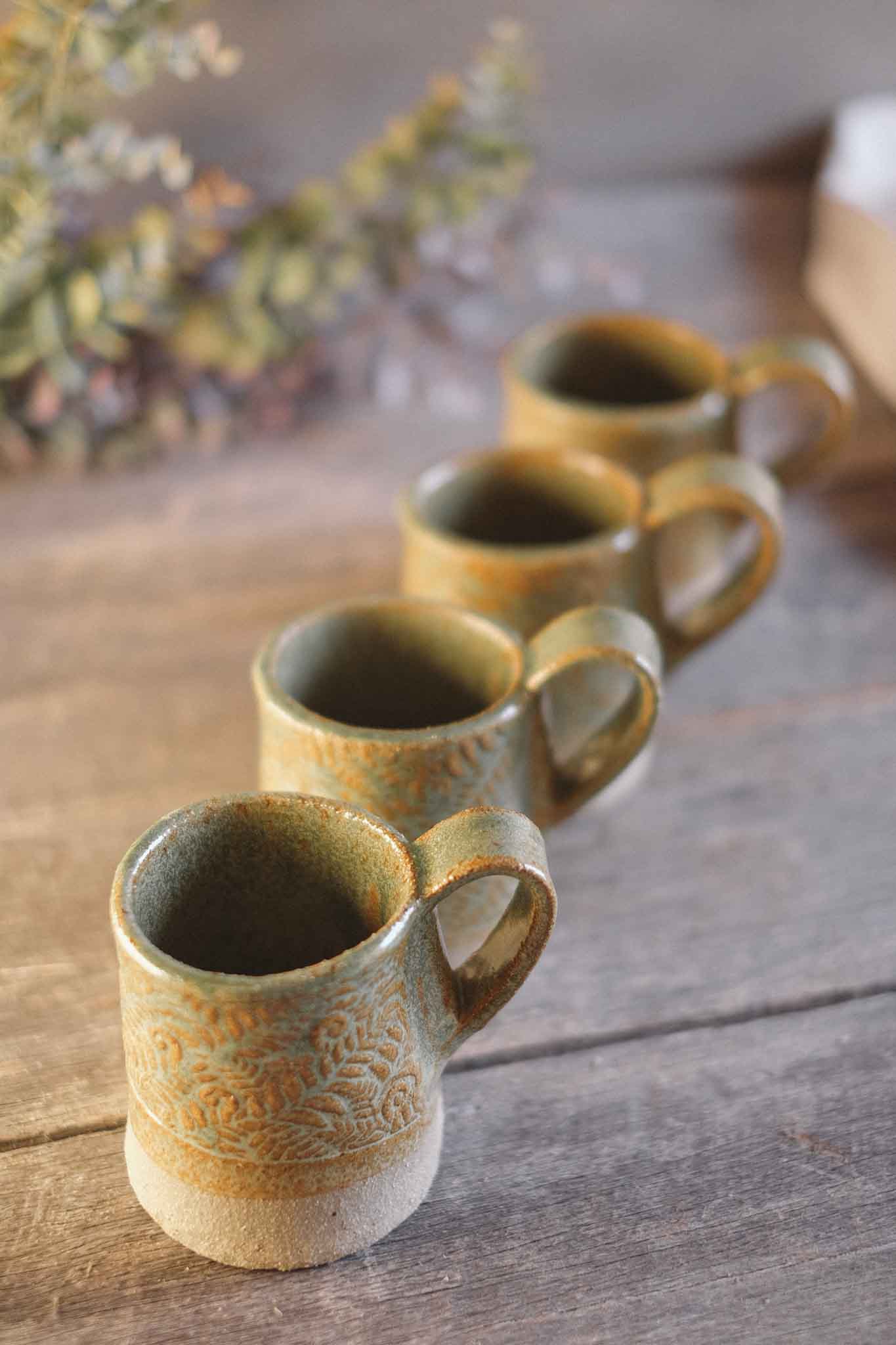 Handbuilt Ceramic Mug — Fern Pattern — Sage