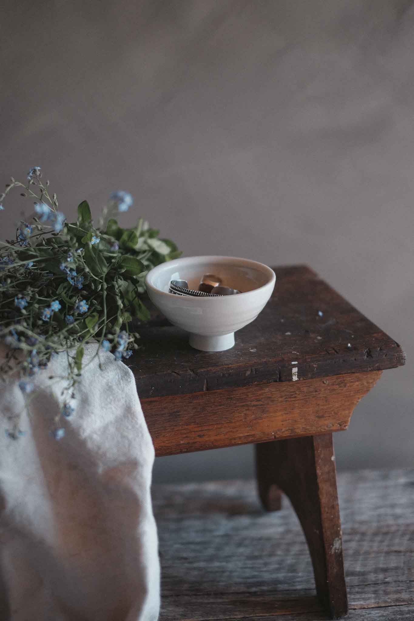 Small Pedestal Bowl | Clear Celadon on White Clay