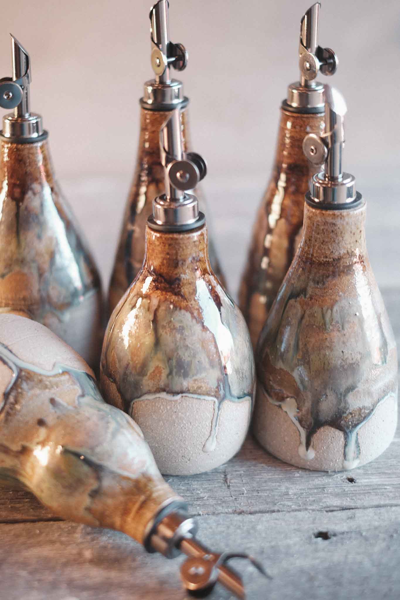 Wild Clay Oil Cruet/ Pourer– Handcrafted Elegance — Opal