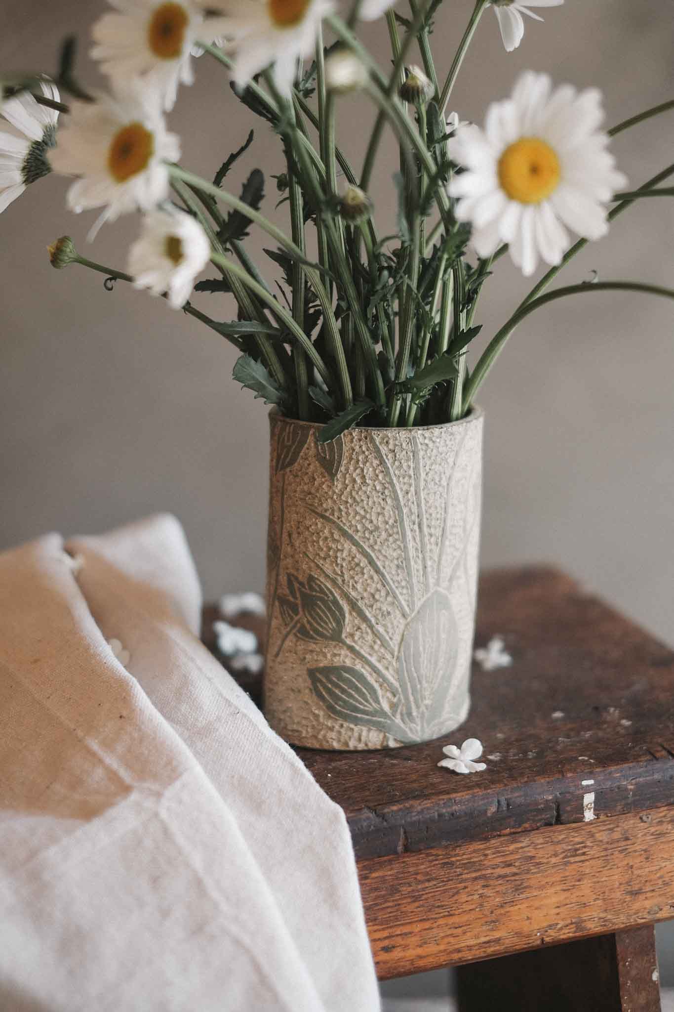 Green Botanical Carved Vase | Jane Chapman Collaboration