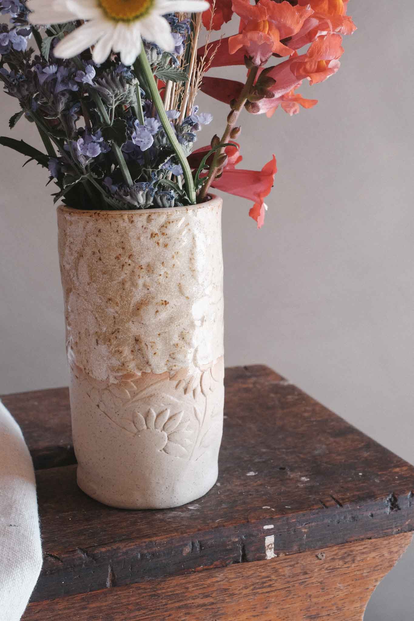 Floral Imprint Slab-Built Vase 2