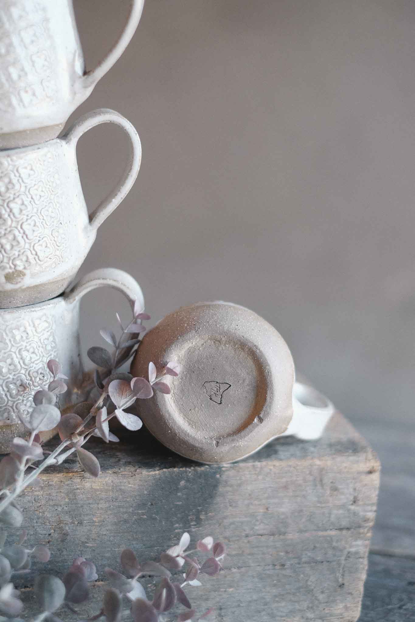 Handbuilt Ceramic Mug — White Pattern