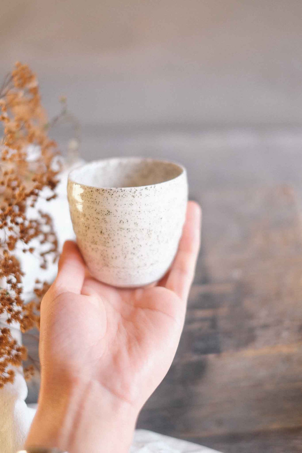 Cortado Cup – White Speckle with Crackle Glaze