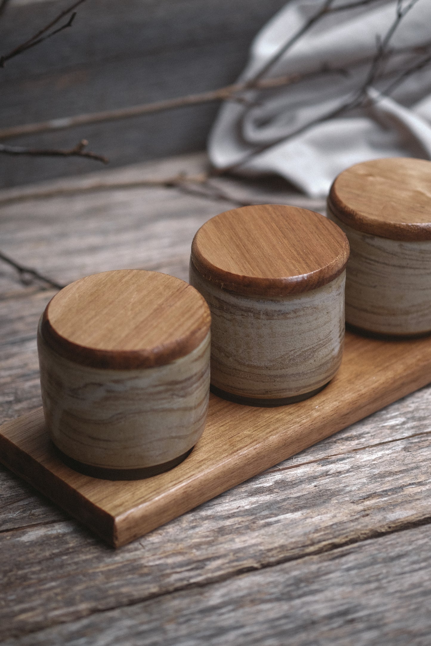 Wild Clay Jar Trio with Tas Oak Lids