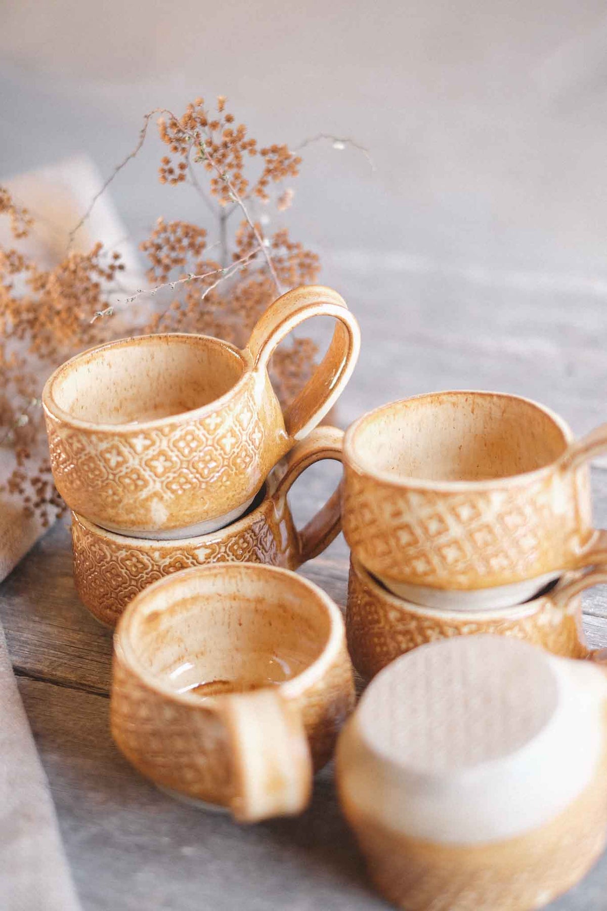 Handbuilt Ceramic Cup — Lichen Pattern — 250ml