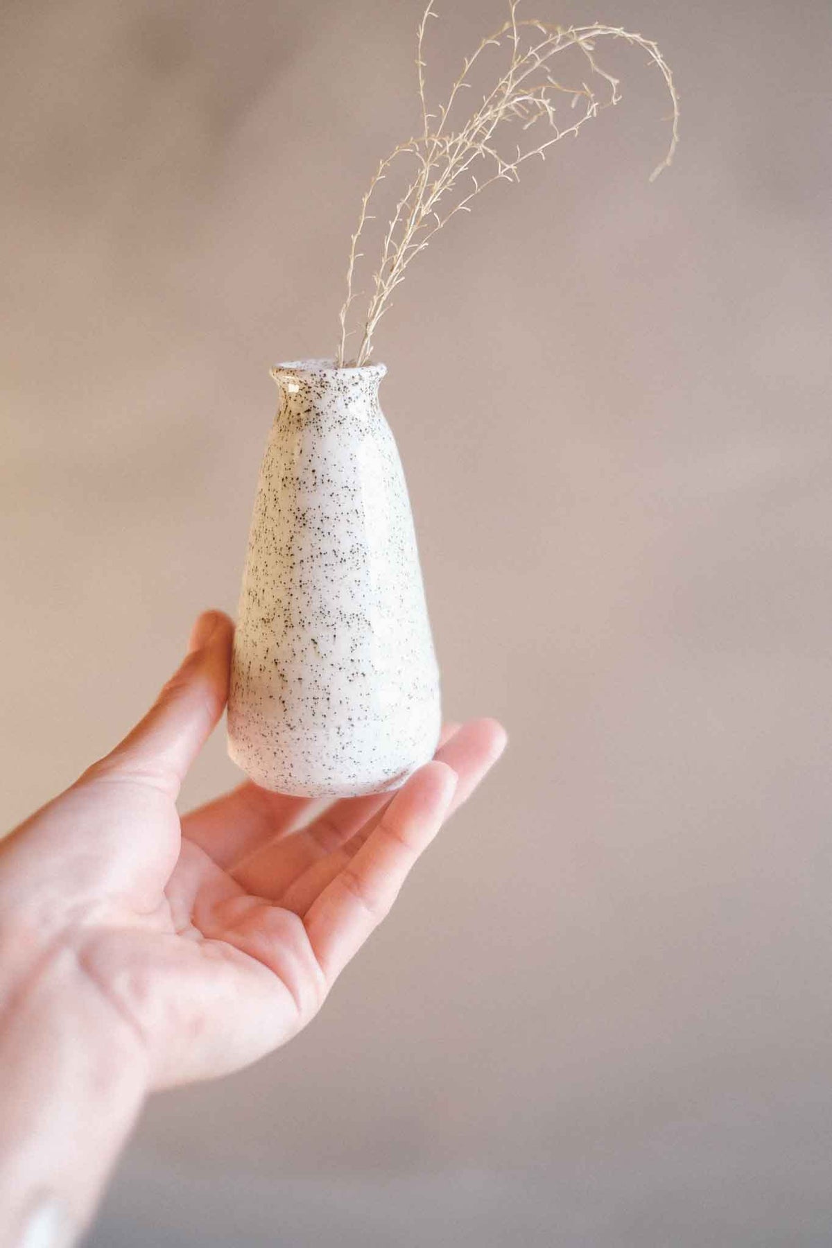 Bud Vase – White Speckle with Crackle Glaze