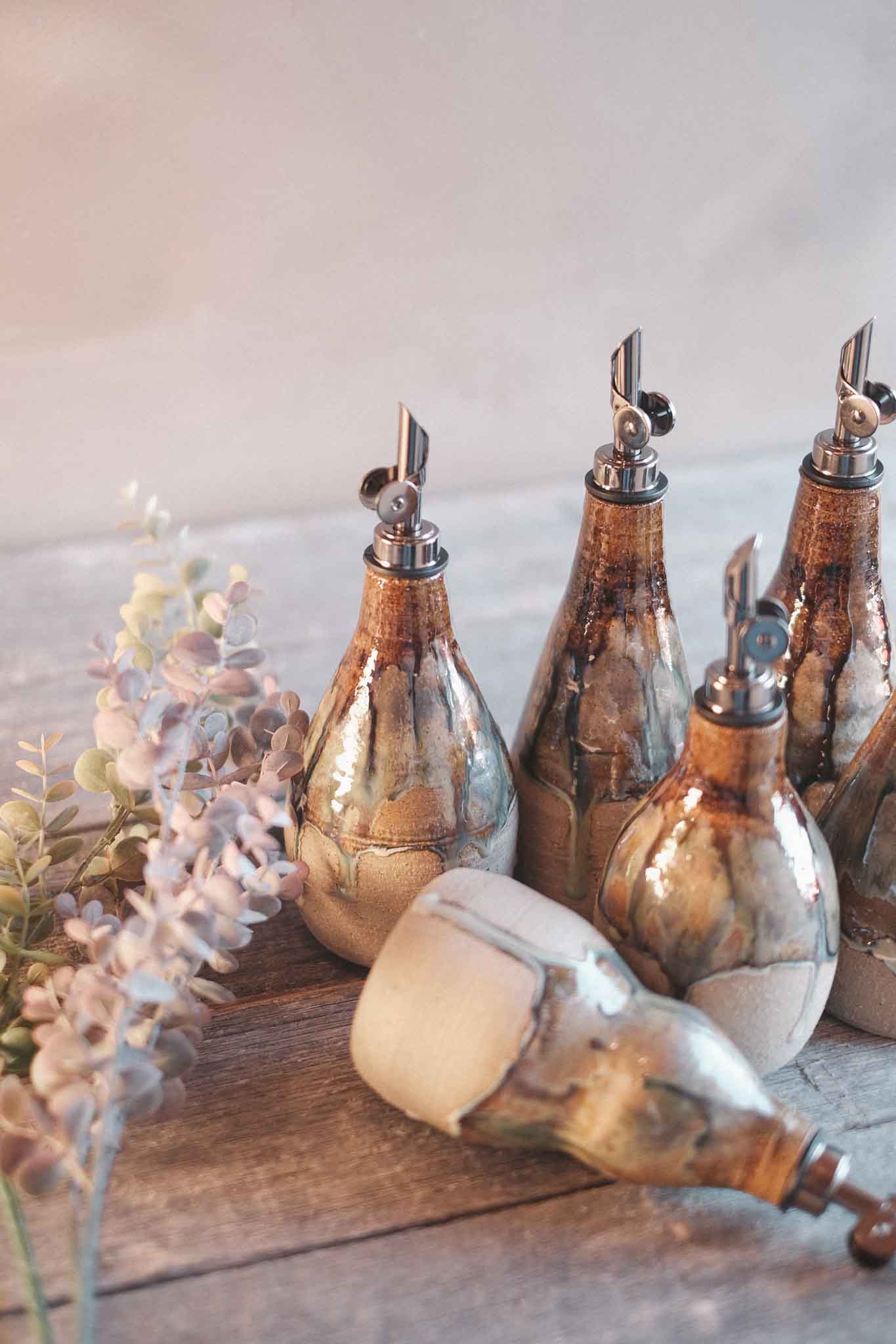 Wild Clay Oil Cruet/ Pourer– Handcrafted Elegance — Opal