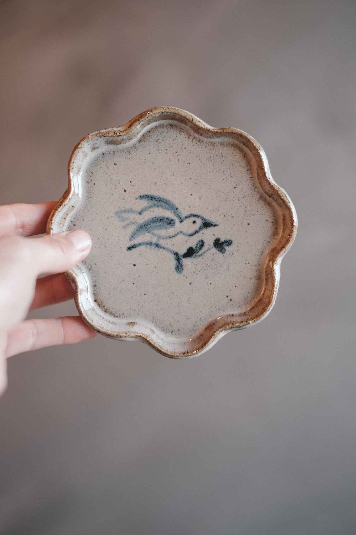 Bird — Flower Plate — Blue Oxide Wash