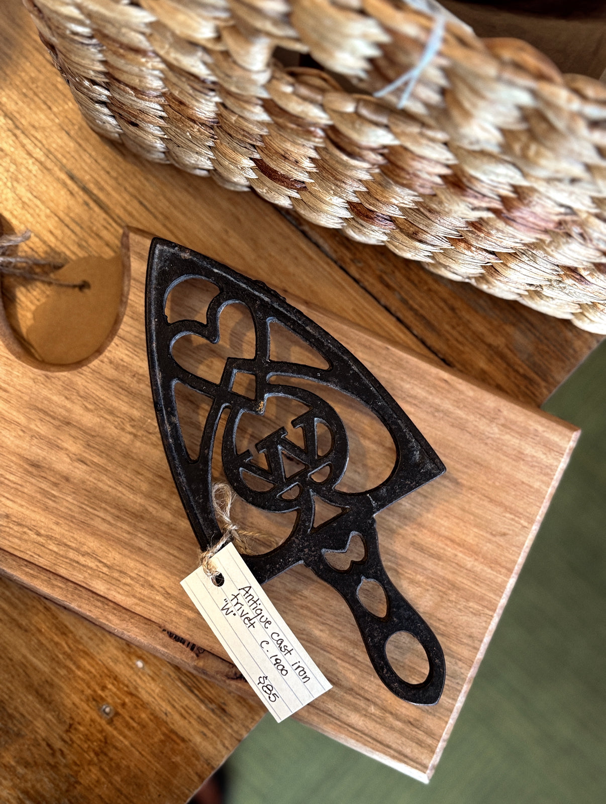 Antique Cast Iron Trivet c. 1900 "W"