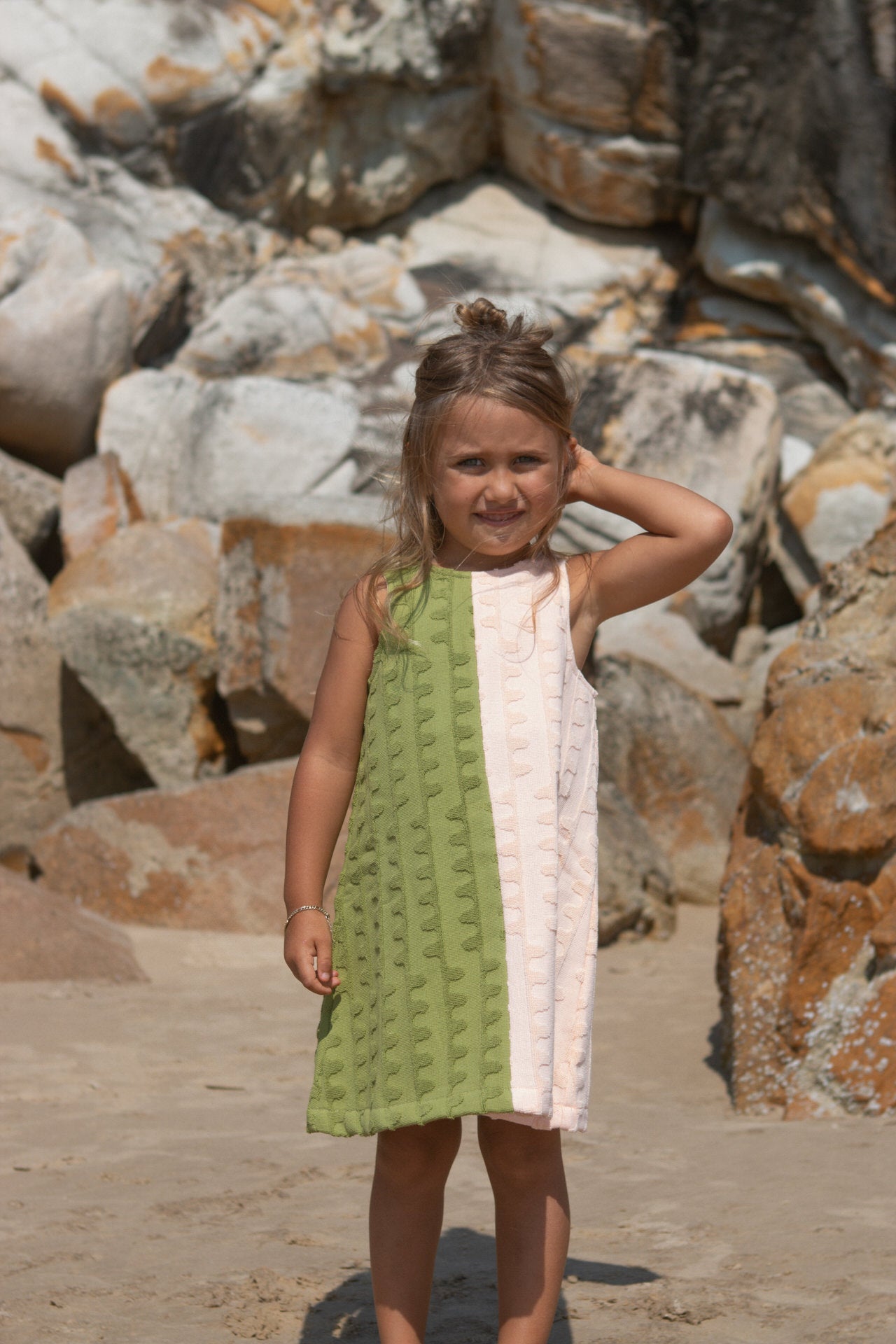 Terry Towelling Flow Dress - Leaf/Peachy