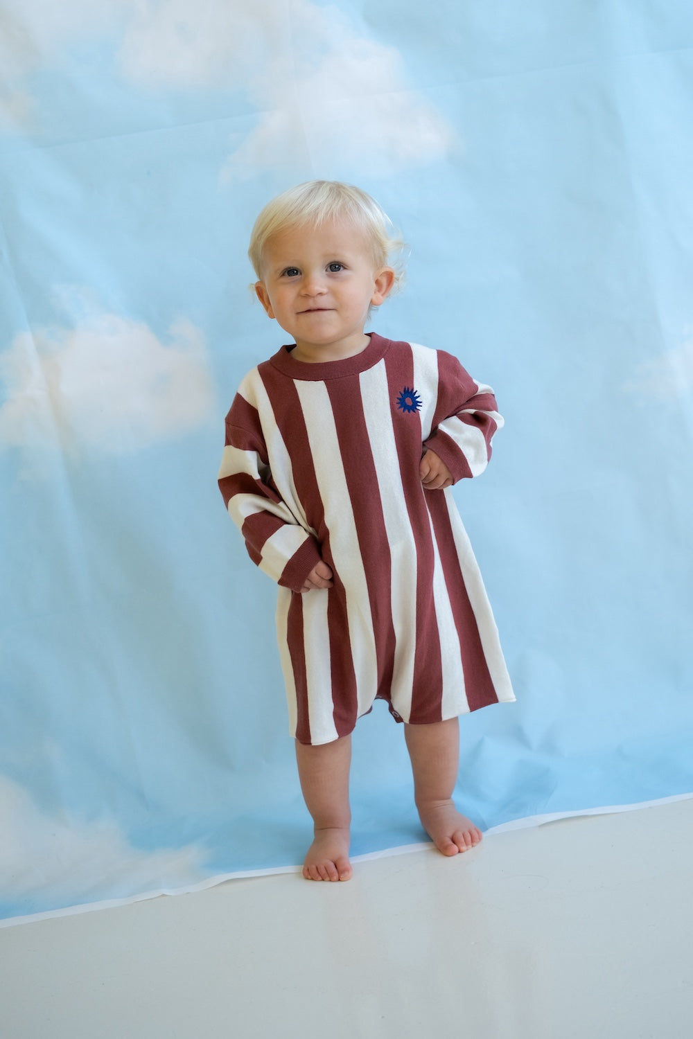 Organic Knitted Stripe Romper - Maroon