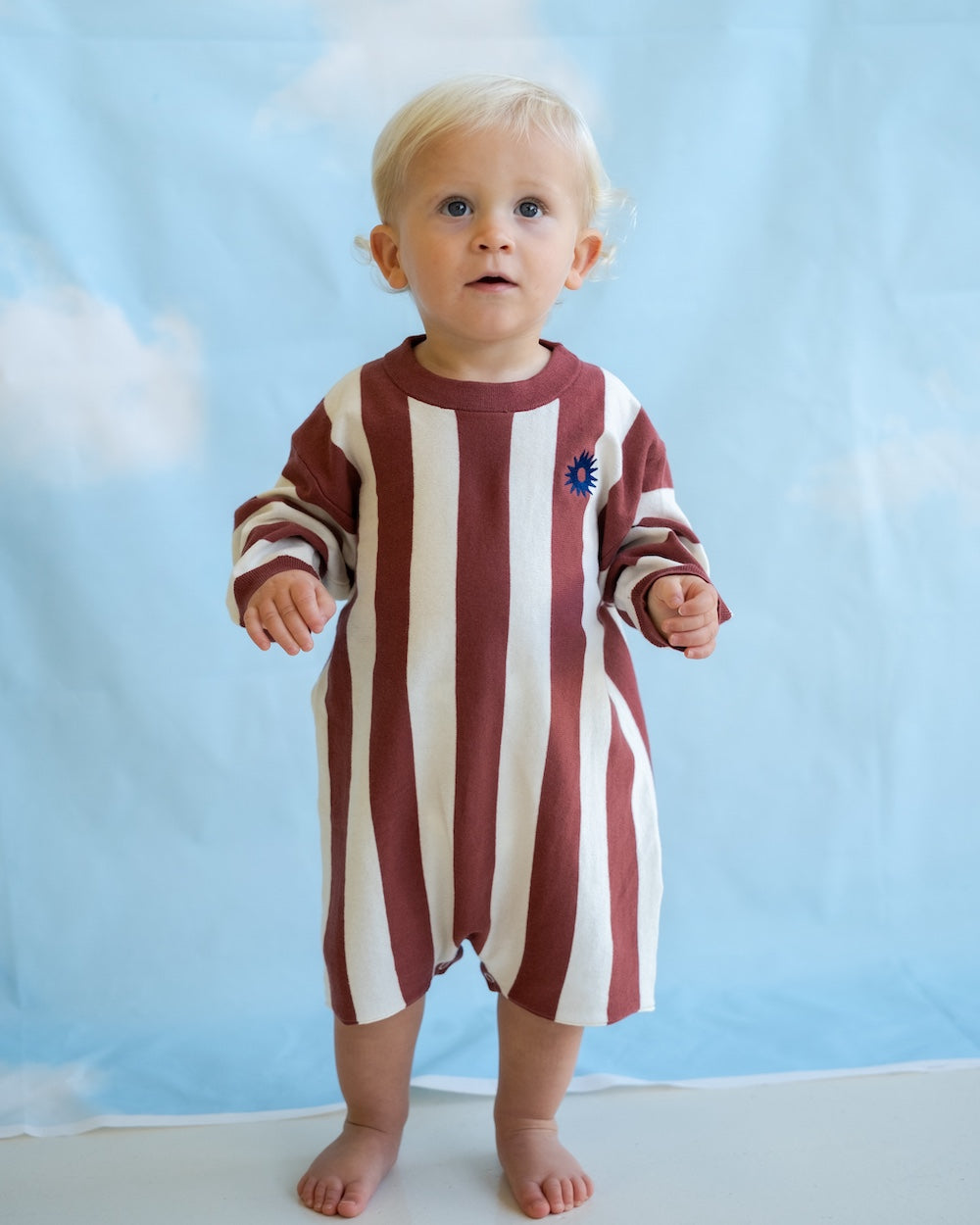 Organic Knitted Stripe Romper - Maroon