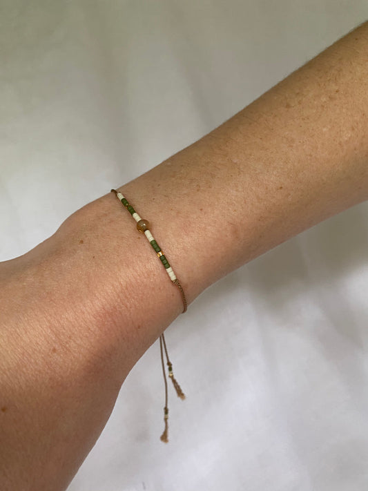 Silk Bracelet - Green and Cream