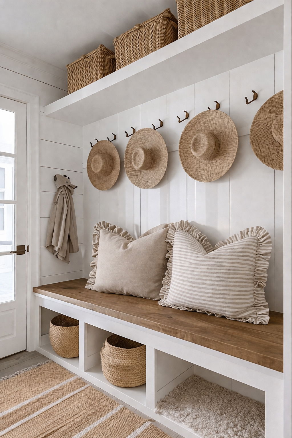 Pure Linen Reversible Ruffle Cushion Cover - Natural Pinstripes - Natural