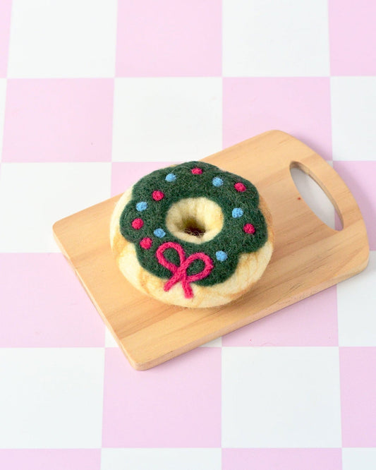 Felt Christmas Donut - Green Holly Wreath Icing