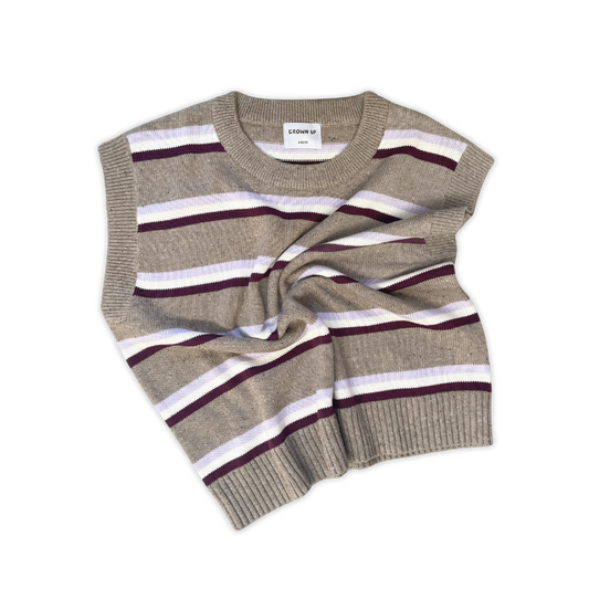 Ladies Organic Stripe Knit Vest - Oatmilk