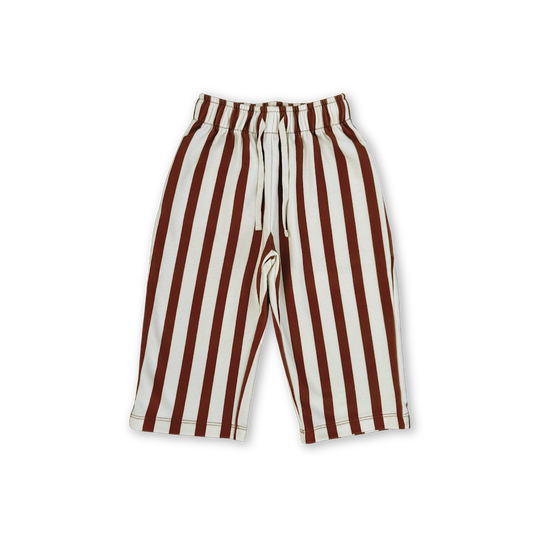 Organic French Terry Striped Pants - Maroon