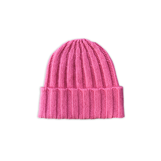 Merino Blend Rib Knit Beanie - Raspberry