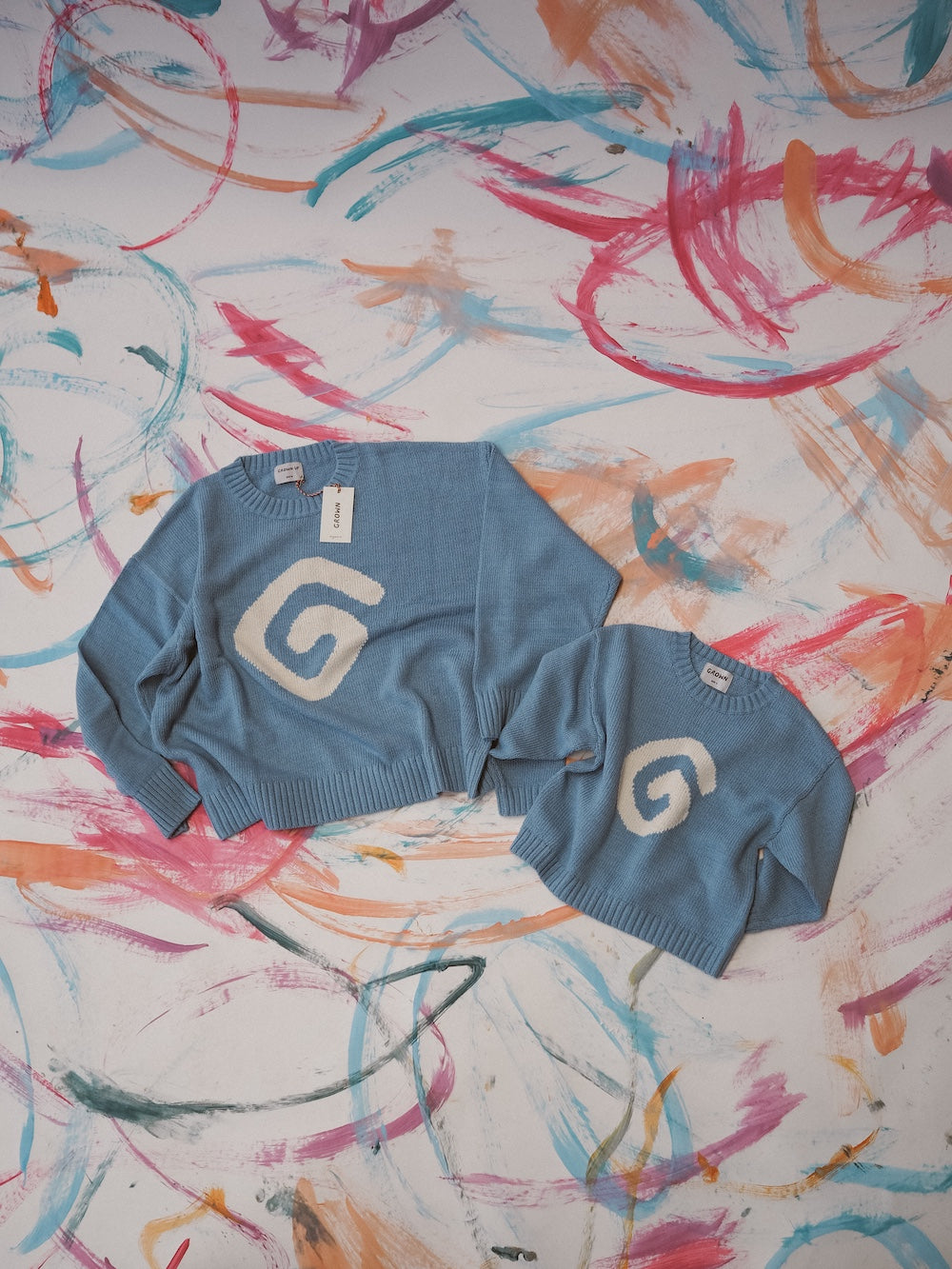 Ladies Organic Swirl Intarsia Knit Pull Over - Duck Egg