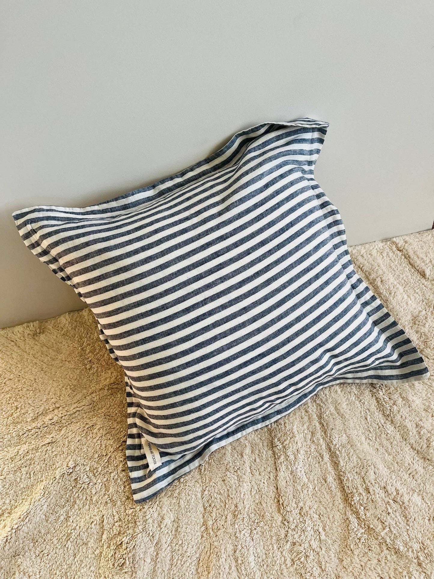 Pure French Linen Cushion - Navy Stripe
