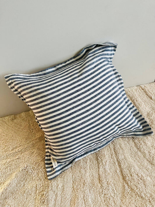 Pure French Linen Cushion - Navy Stripe