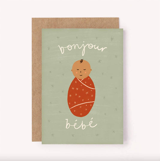 Bonjour Bebe Card - New Baby | Cute Baby Shower Greeting