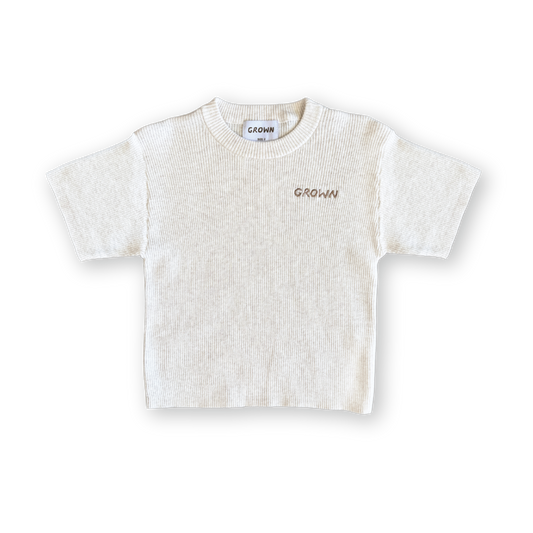 Organic Ribbed Knitted Logo Tee - Coconut